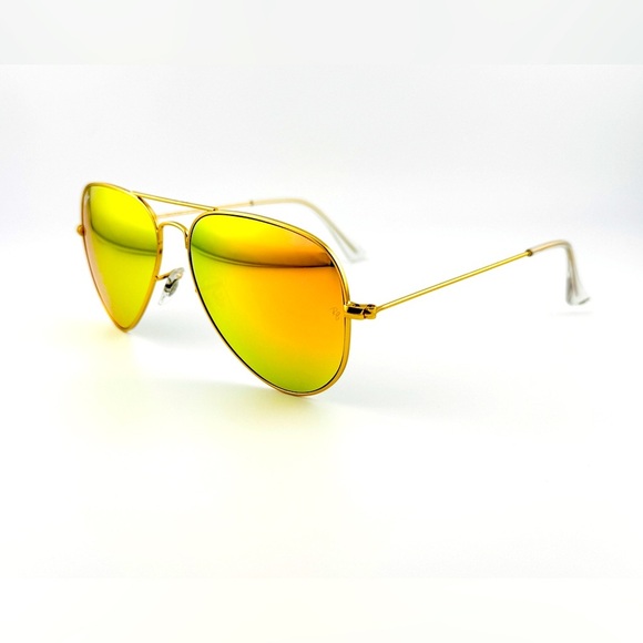 Ray-Ban Sunglasses Aviator Flash Lenses RB3025 Matte Gold Frame Yellow Lenses - Picture 9 of 16